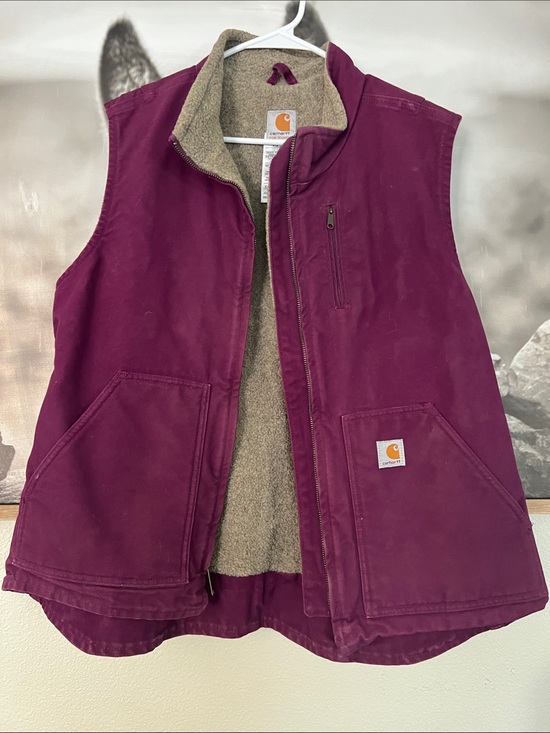 Carhartt Jackets & Blazers - Carhartt Burgundy Work Vest with Tan Sherpa Lining